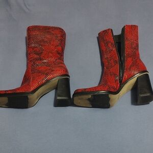 MIA Red Snakeskin Patterned Heeled Boots